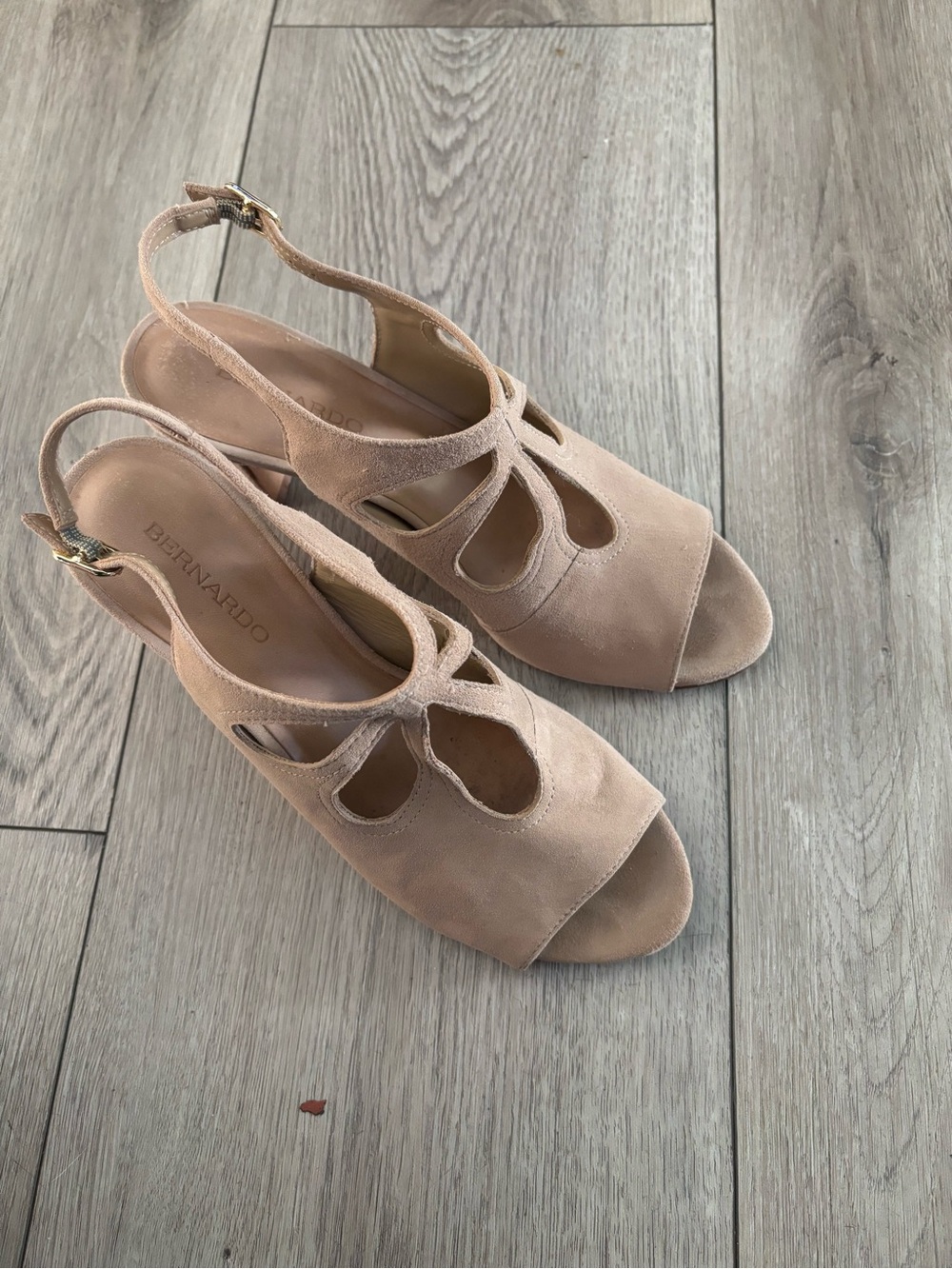 Bernardo Beige Suede Open-Toe Slingback Heels